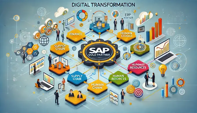 Diagram proses transformasi digital dengan SAP Gold Partner